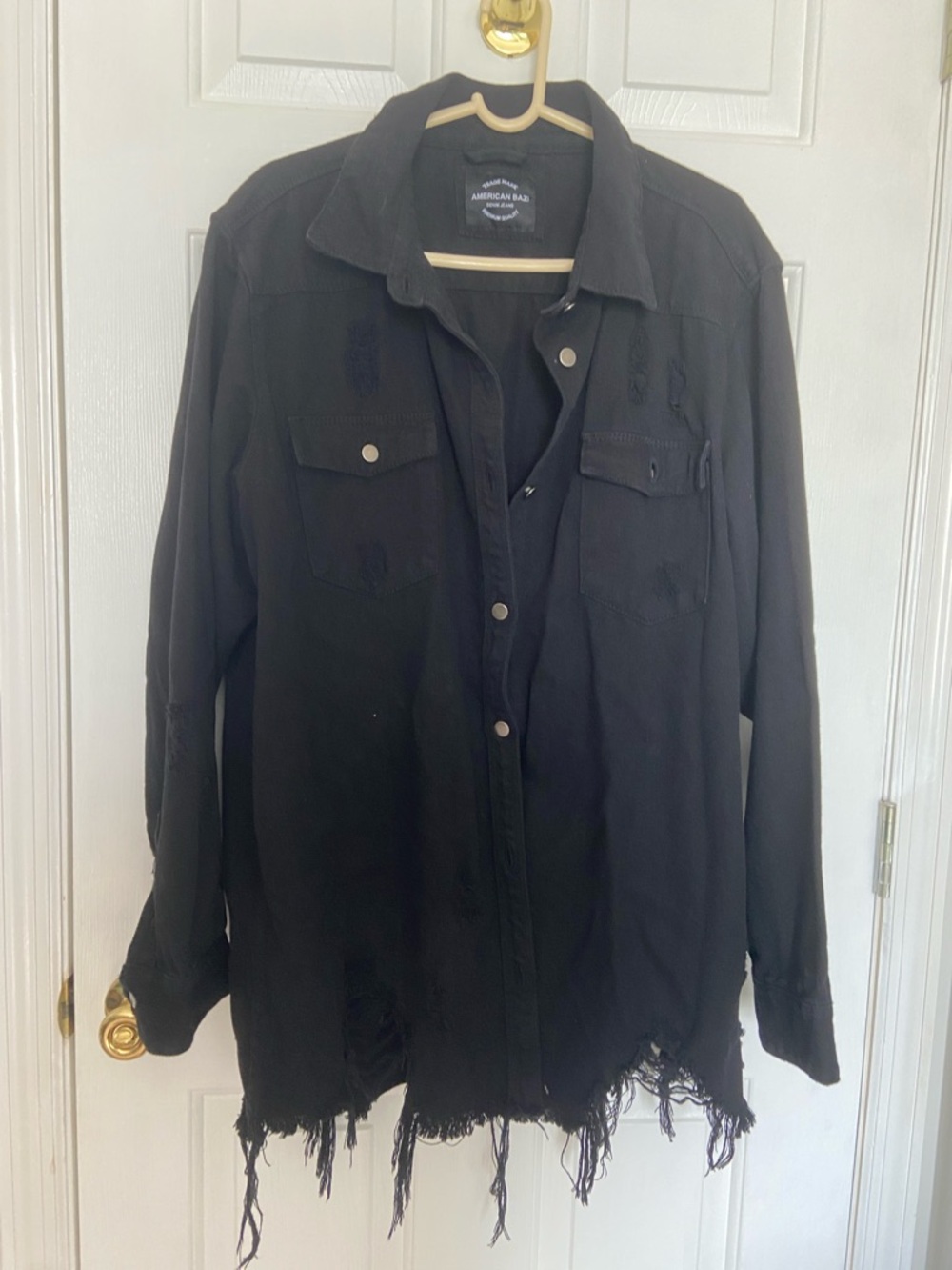 Distressed Black Men's Shacket Jacket